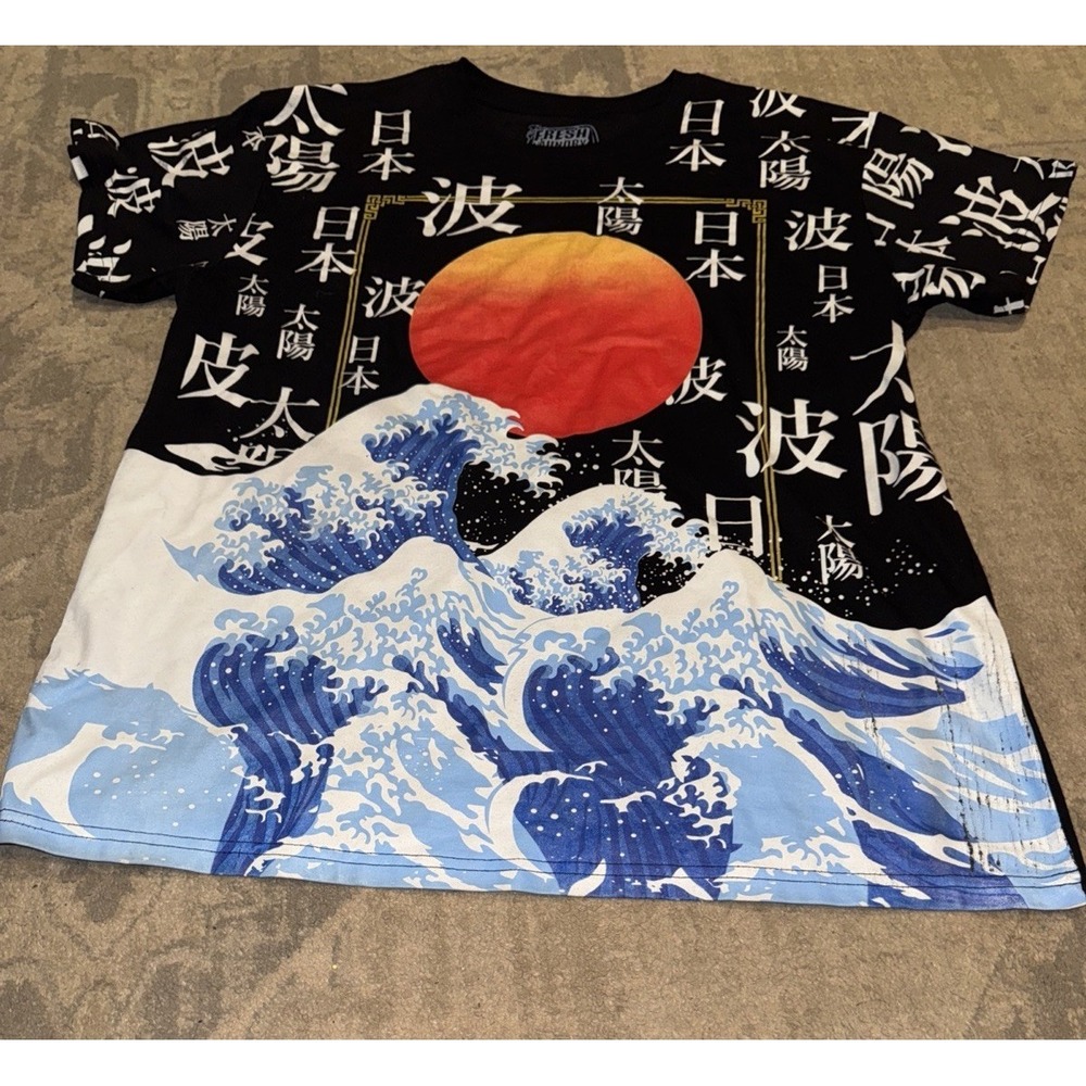 Fresh Laundry Japanese Mens Black Multi T Shirt Short Sleeve Sz XL X-Large